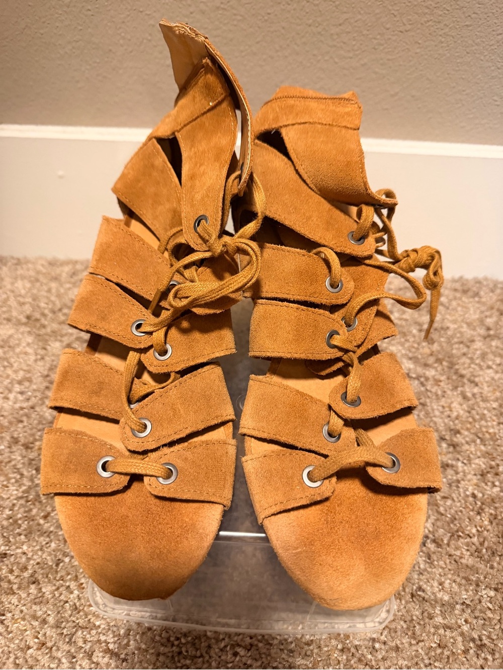 Lucky Brand Linnza Cognac Suede Gladiator Sandals – Size 10